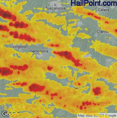 Hail Map for Uniontown, AL Region on June 14, 2023