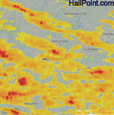 Hail Map for Montgomery, AL Region on June 14, 2023