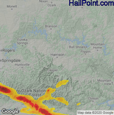 Hail Map for Harrison, AR Region on June 14, 2023