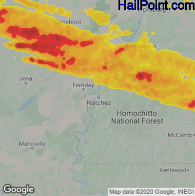 Hail Map for Natchez, MS Region on June 14, 2023