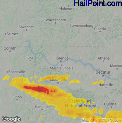 Hail Map for Florence, AL Region on June 14, 2023