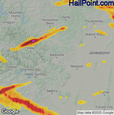 Hail Map for Batestville, AR Region on June 14, 2023