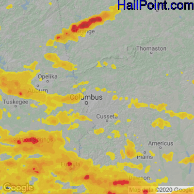 Hail Map for Columbus, GA Region on June 14, 2023