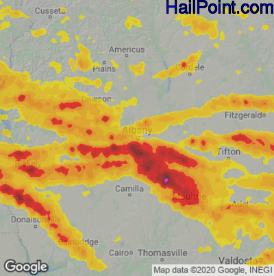Hail Map for Albany, GA Region on June 14, 2023