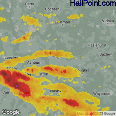 Hail Map for Fitzgerald, GA Region on June 14, 2023 