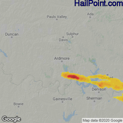 Hail Map for Ardmore, OK Region on June 14, 2023 