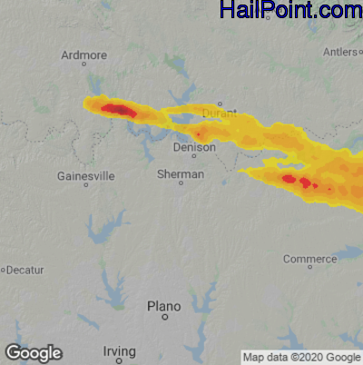 Hail Map for Sherman, TX Region on June 14, 2023 