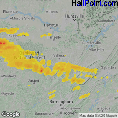 Hail Map for Cullman, AL Region on June 14, 2023