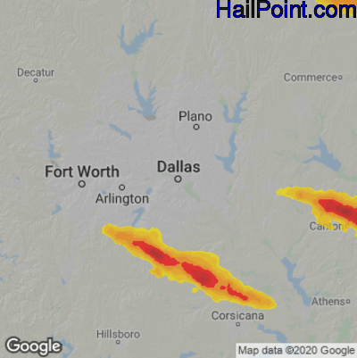 Hail Map for Dallas, TX Region on June 14, 2023