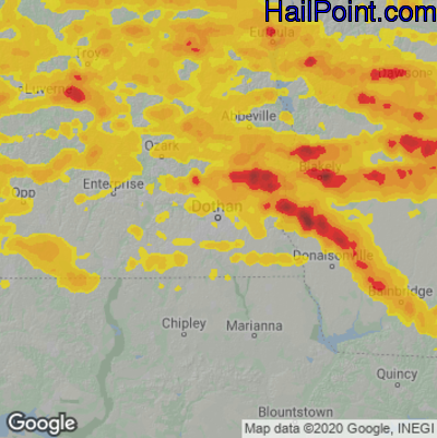 Hail Map for Dothan, AL Region on June 14, 2023 