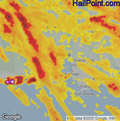 Hail Map for Mobile, AL Region on June 14, 2023