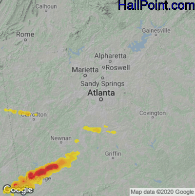 Hail Map for Atlanta, GA Region on June 14, 2023