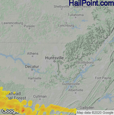Hail Map for Huntsville, AL Region on June 14, 2023