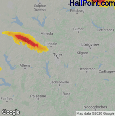 Hail Map for Tyler, TX Region on June 14, 2023