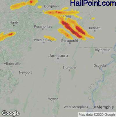 Hail Map for Jonesboro, AR Region on June 14, 2023