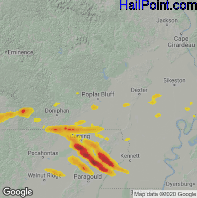 Hail Map for Poplar Bluff, MO Region on June 14, 2023