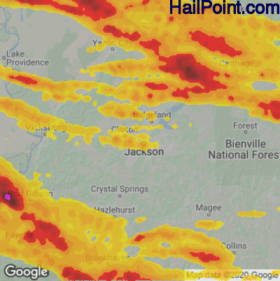 Hail Map for Jackson, MS Region on June 14, 2023 