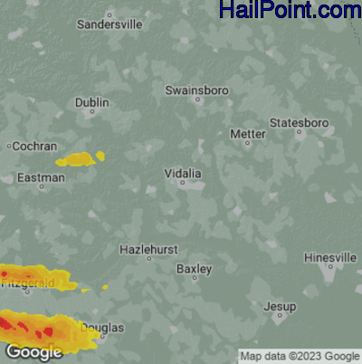 Hail Map for Vidalia, GA Region on June 14, 2023 