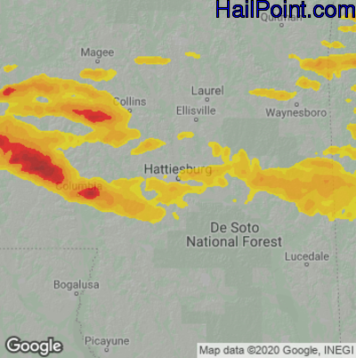 Hail Map for Hattiesburg, MS Region on June 14, 2023