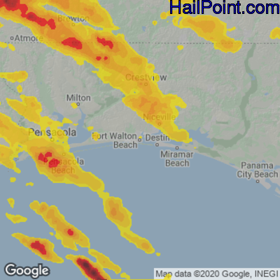 Hail Map for Fort Walton Beach, FL Region on June 15, 2023