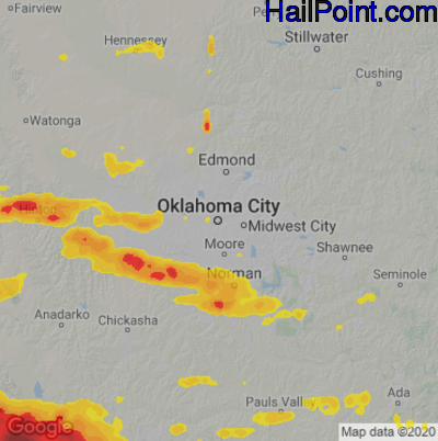 Hail Map for Oklahoma City, OK Region on June 15, 2023