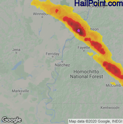 Hail Map for Natchez, MS Region on June 15, 2023 