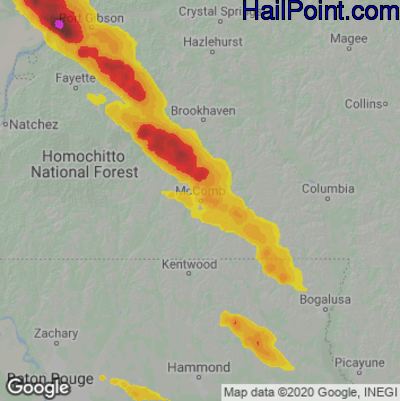 Hail Map for McComb, MS Region on June 15, 2023 