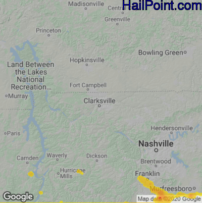Hail Map for Clarksville, TN Region on June 15, 2023
