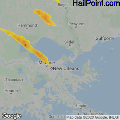Hail Map for New Orleans, LA Region on June 15, 2023