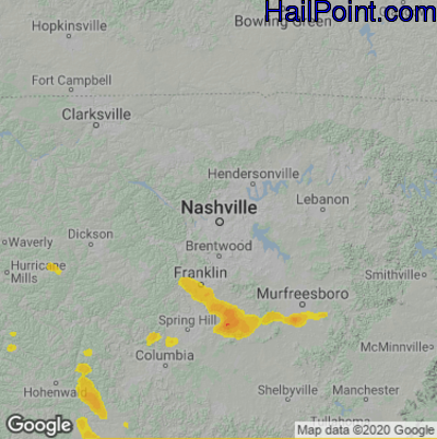 Hail Map for Nashville, TN Region on June 15, 2023
