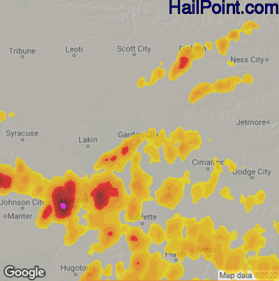 Hail Map for Garden City, KS Region on June 15, 2023