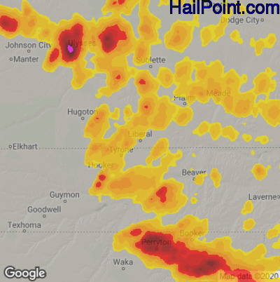 Hail Map for Liberal, KS Region on June 15, 2023