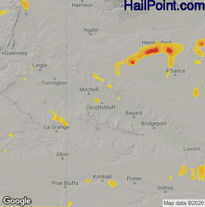 Hail Map for Scottsbluff, NE Region on June 15, 2023