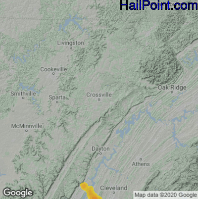 Hail Map for Crossville, TN Region on June 15, 2023