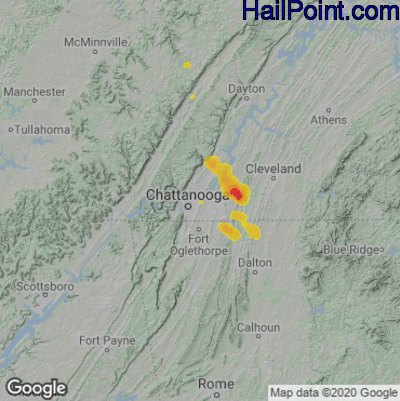 Hail Map for Chattanooga, TN Region on June 15, 2023 