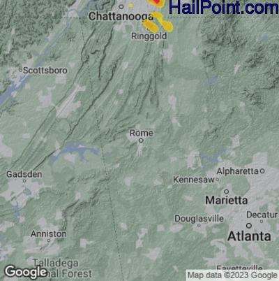 Hail Map for Rome, GA Region on June 15, 2023