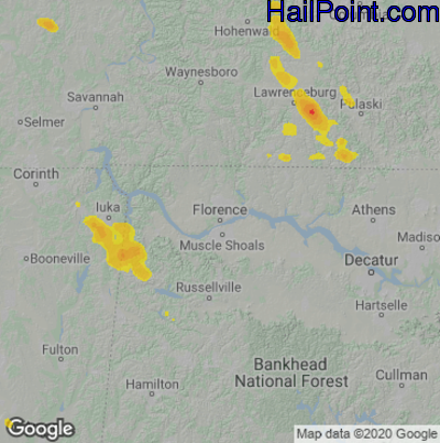 Hail Map for Florence, AL Region on June 15, 2023 