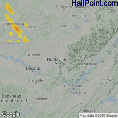 Hail Map for Huntsville, AL Region on June 15, 2023