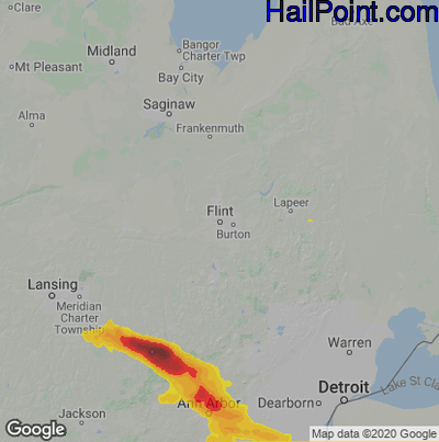 Hail Map for Flint, MI Region on June 15, 2023