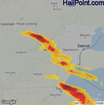 Hail Map for Ann Arbor, MI Region on June 15, 2023