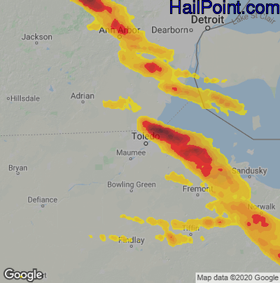 Hail Map for Toledo, OH Region on June 15, 2023