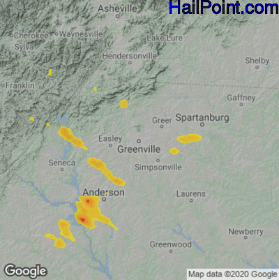 Hail Map for Greenville, SC Region on June 15, 2023