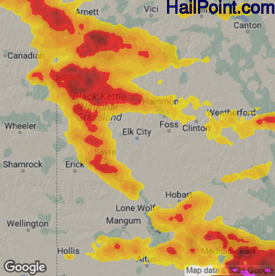 Hail Map for Elk City, OK Region on June 15, 2023
