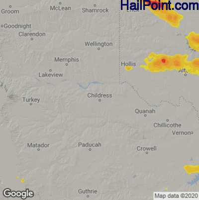 Hail Map for Childress, TX Region on June 15, 2023