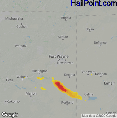 Hail Map for Fort Wayne, IN Region on June 15, 2023