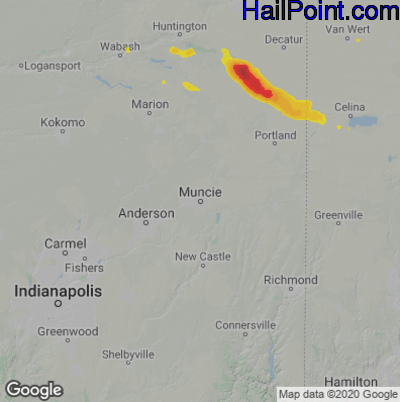 Hail Map for Muncie, IN Region on June 15, 2023