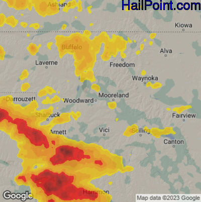 Hail Map for Woodward, OK Region on June 15, 2023