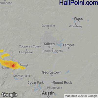 Hail Map for Killeen, TX Region on June 15, 2023