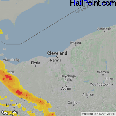 Hail Map for Cleveland, OH Region on June 15, 2023