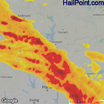 Hail Map for Sherman, TX Region on June 15, 2023
